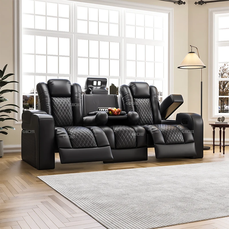 Home Cinema Recliner Chairs - Luxury Theater Furniture Black Color 3seater
